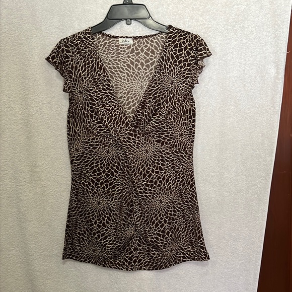 Creative Design Works (CDW) V Neck Brown & Tan Design Flutter Sleeve Medium - Picture 1 of 11